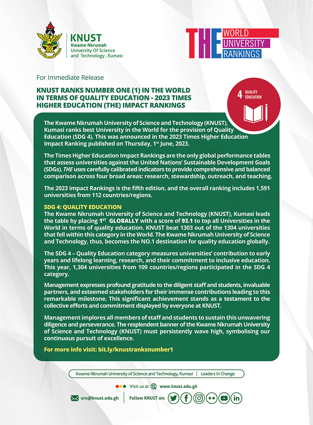 KNUST Ranks Number One 1 Globally In Terms Of SDG 4 Quality knust-ranks-number-one-1-globally-in-terms-of-sdg-4-quality
